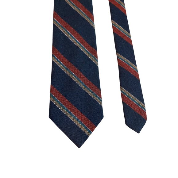 Vtg Private Club Mens Acrylic Neck Tie Black Red Tan American Stripe Work  Dad G - Picture 2 of 7